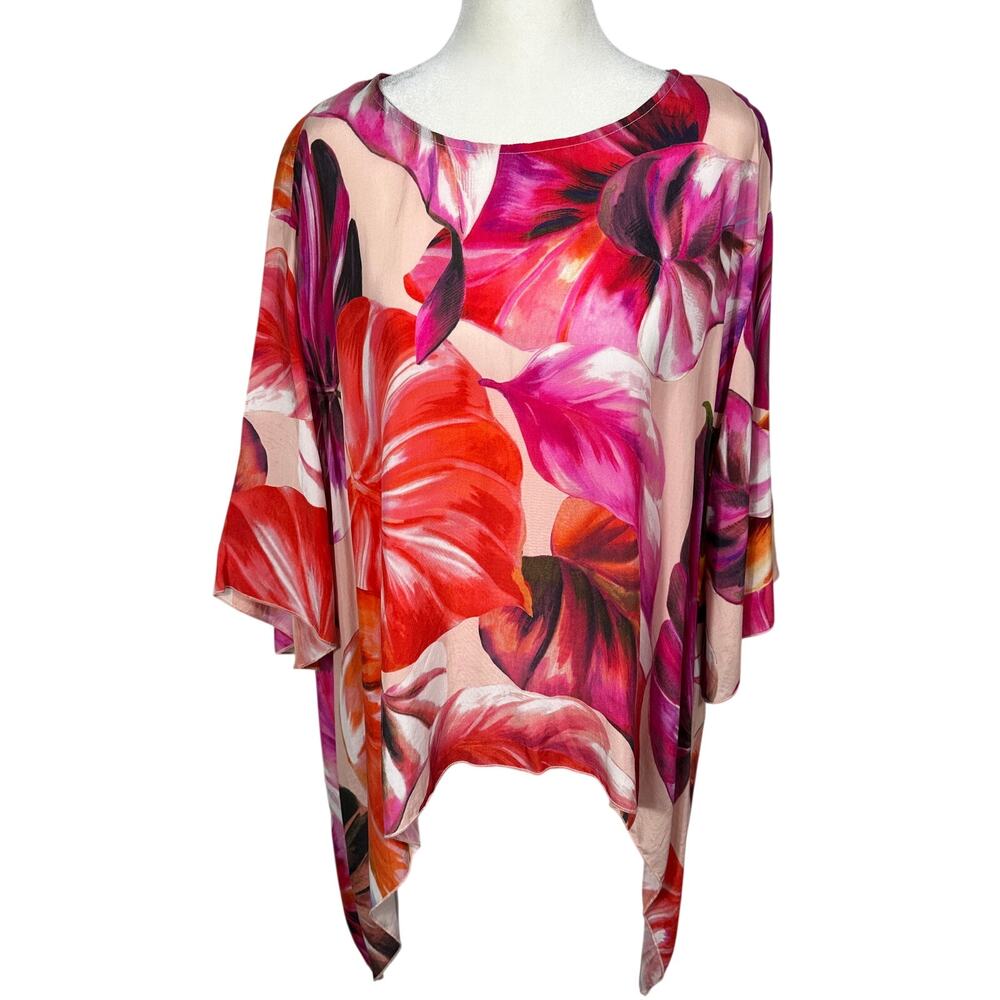 Karen Kane Floral Blouse Womens XS‎ Pink Orange Flowey Boho Top